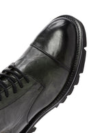 Men's Green Zippered Leather Casual Combat Boots | Derimod