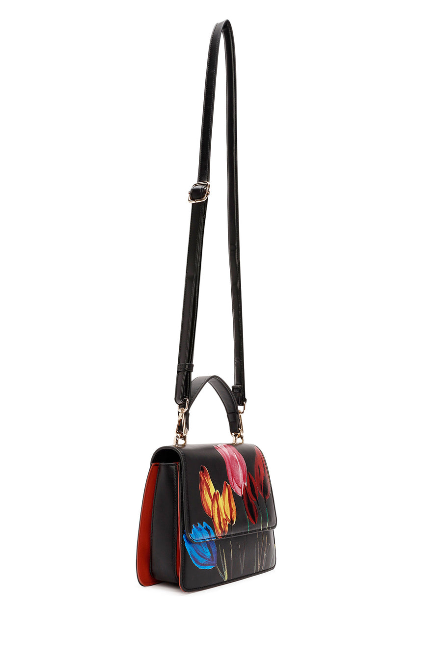 Women's Black Long Strap Printed Shoulder Bag