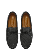Men's Black Crocodile Patterned Leather Casual Loafer | Derimod