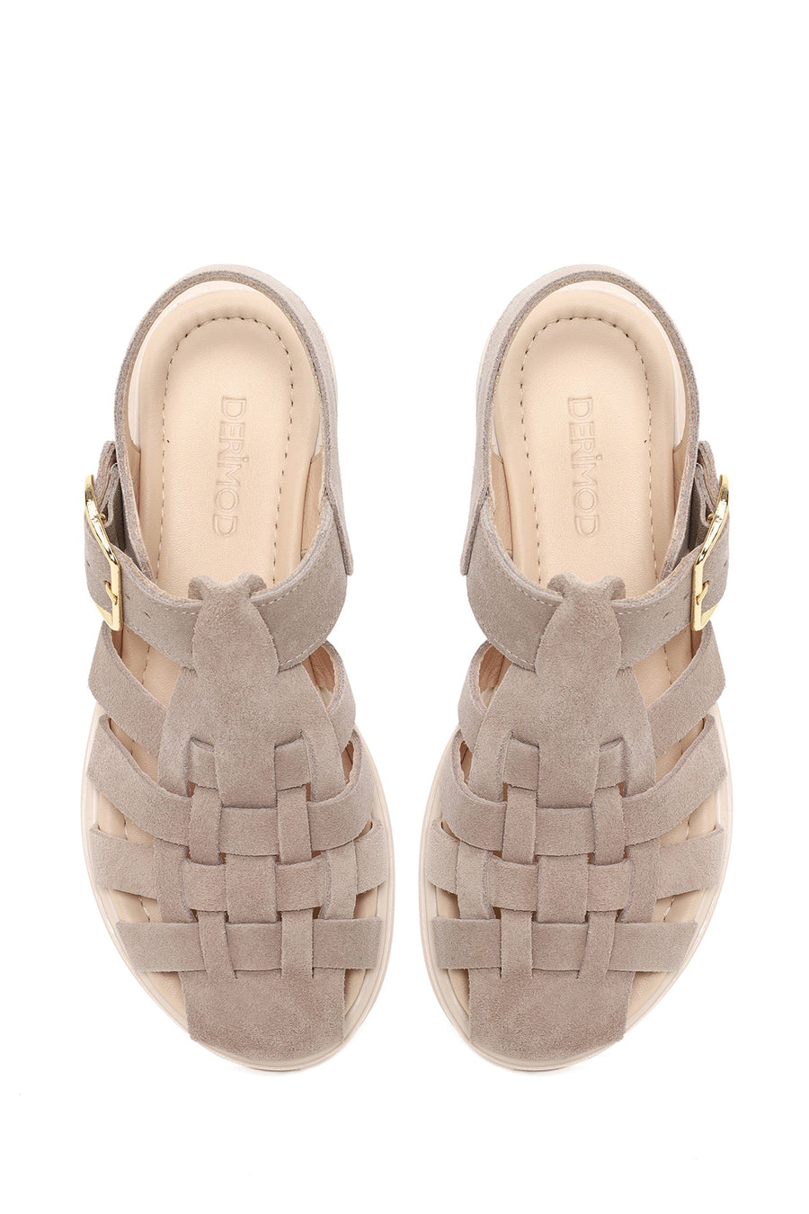 Woman Beige Ankle-Buckle Suede Leather Sandals