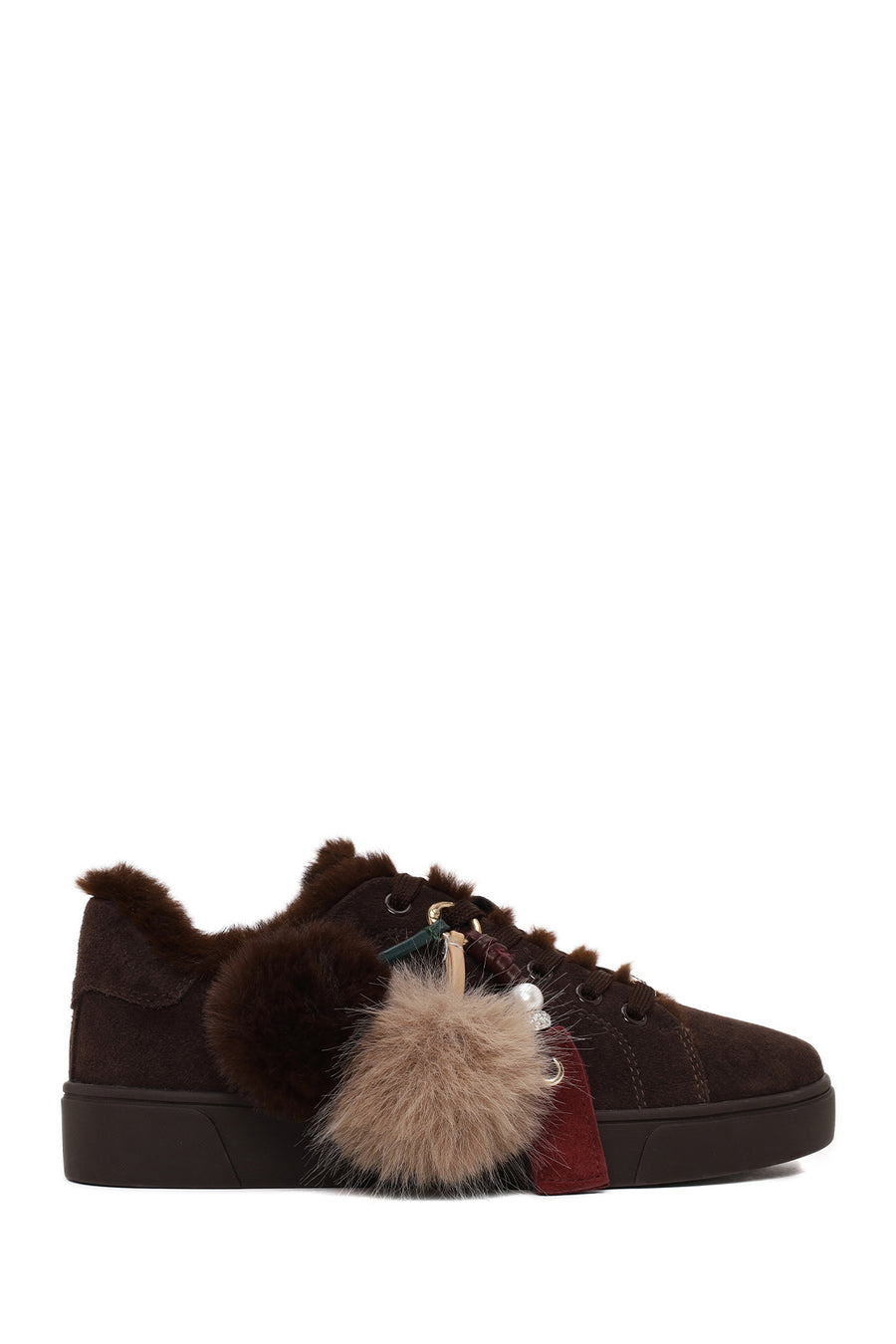 Woman Brown Lace-Up Charmed Suede Teddy Sneaker AF520008DS | Derimod