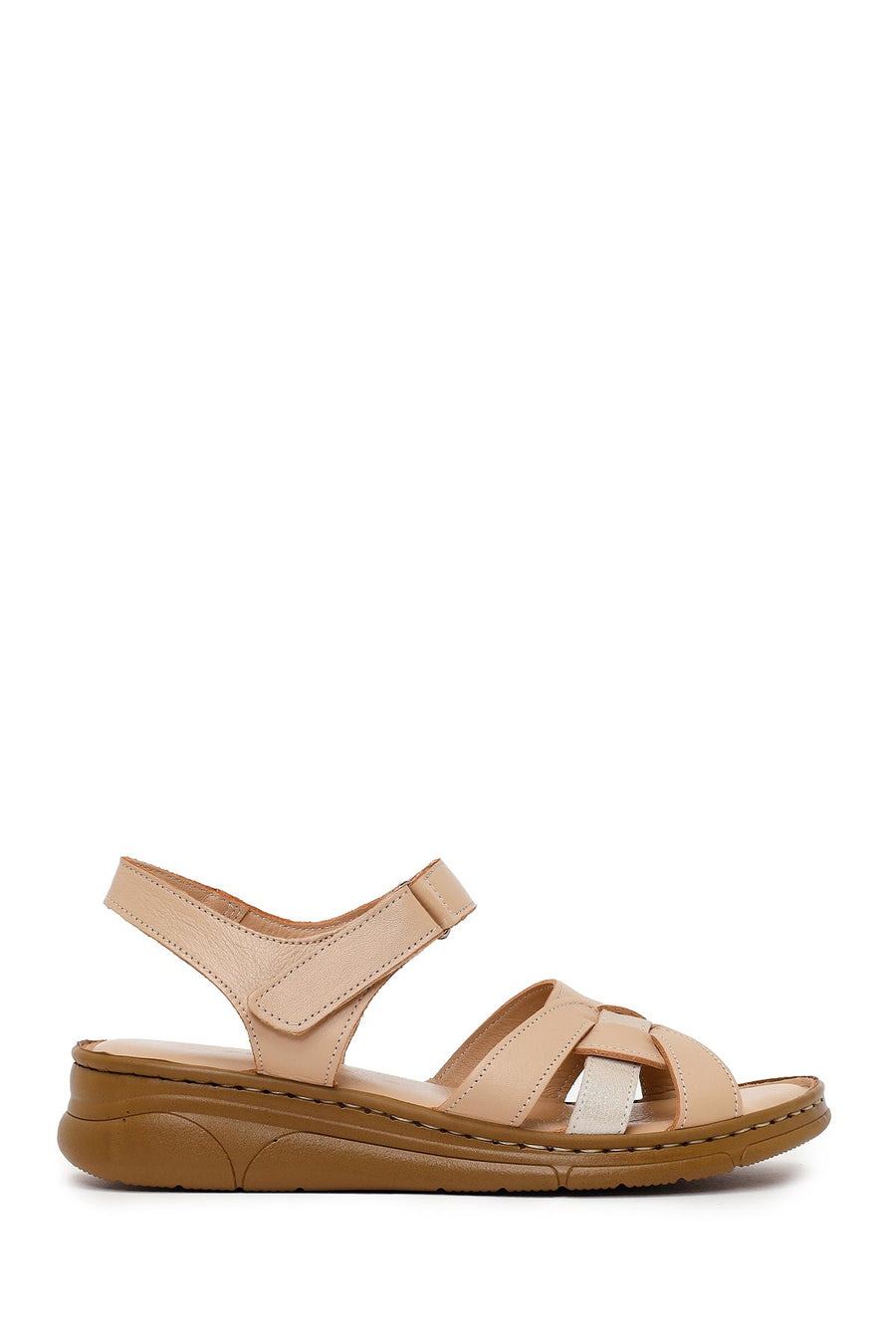 Woman Beige Strappy Leather Comfort Sandal 26SFD322018 | Derimod