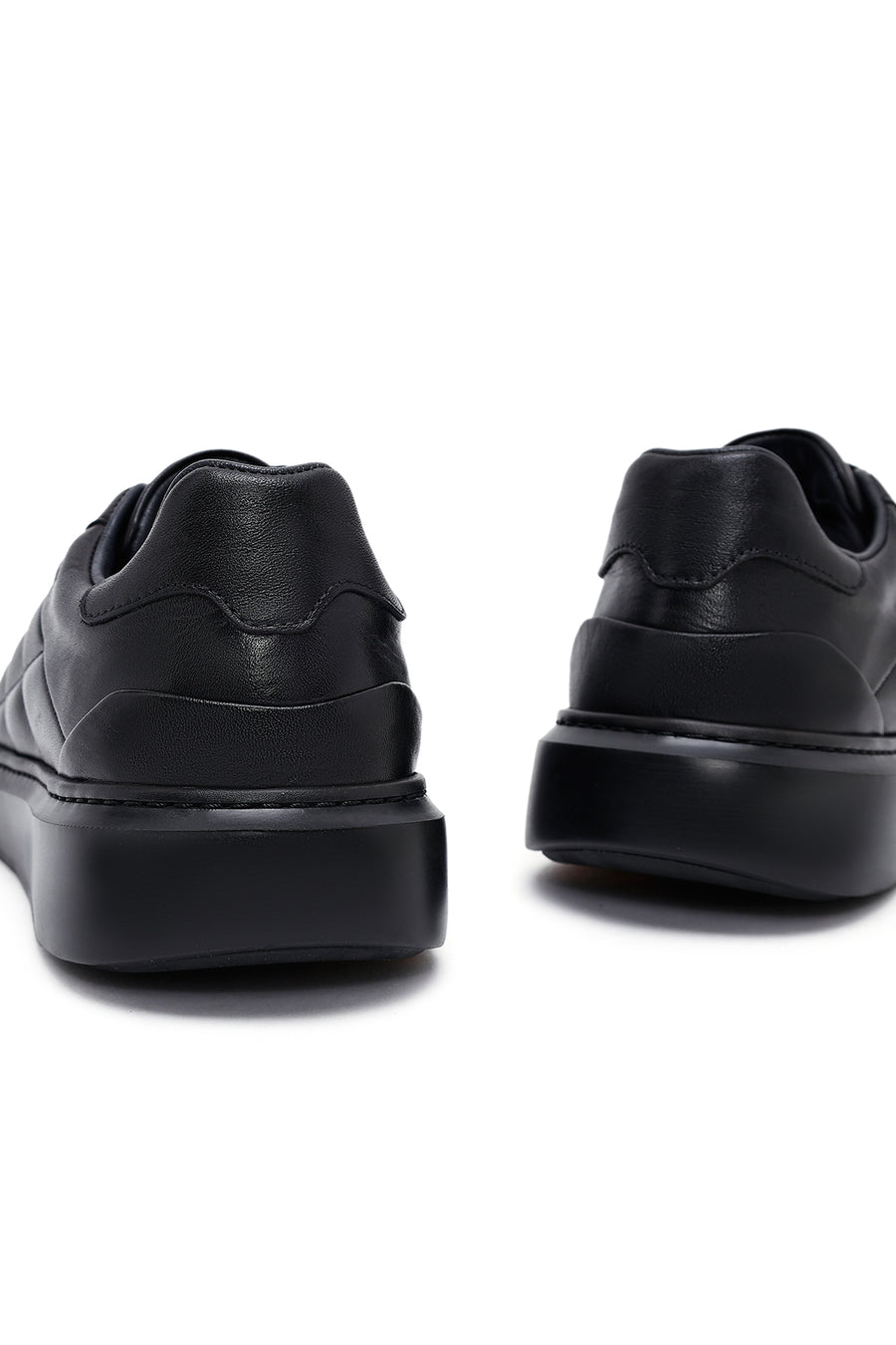 Erkek Siyah Bağcıklı Kalın Tabanlı Baskılı Deri Sneaker