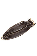 Woman Brown Printed Long-Strap Suede Shoulder Bag | Derimod
