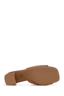 Women's Tan Thick Short Heeled Straw Slippers | Derimod