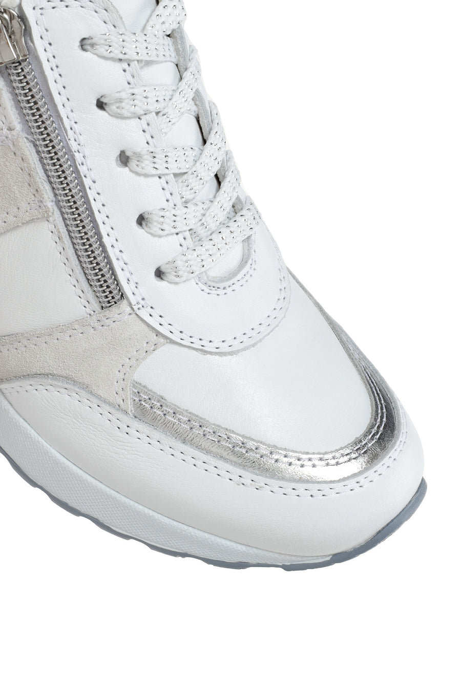 Women's White Wedge Heel Side Zip Leather Sneakers