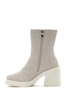 Women's Beige Zippered Heeled Casual Boots | Derimod