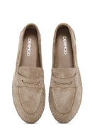 Women's Beige Suede Leather Espadrille | Derimod