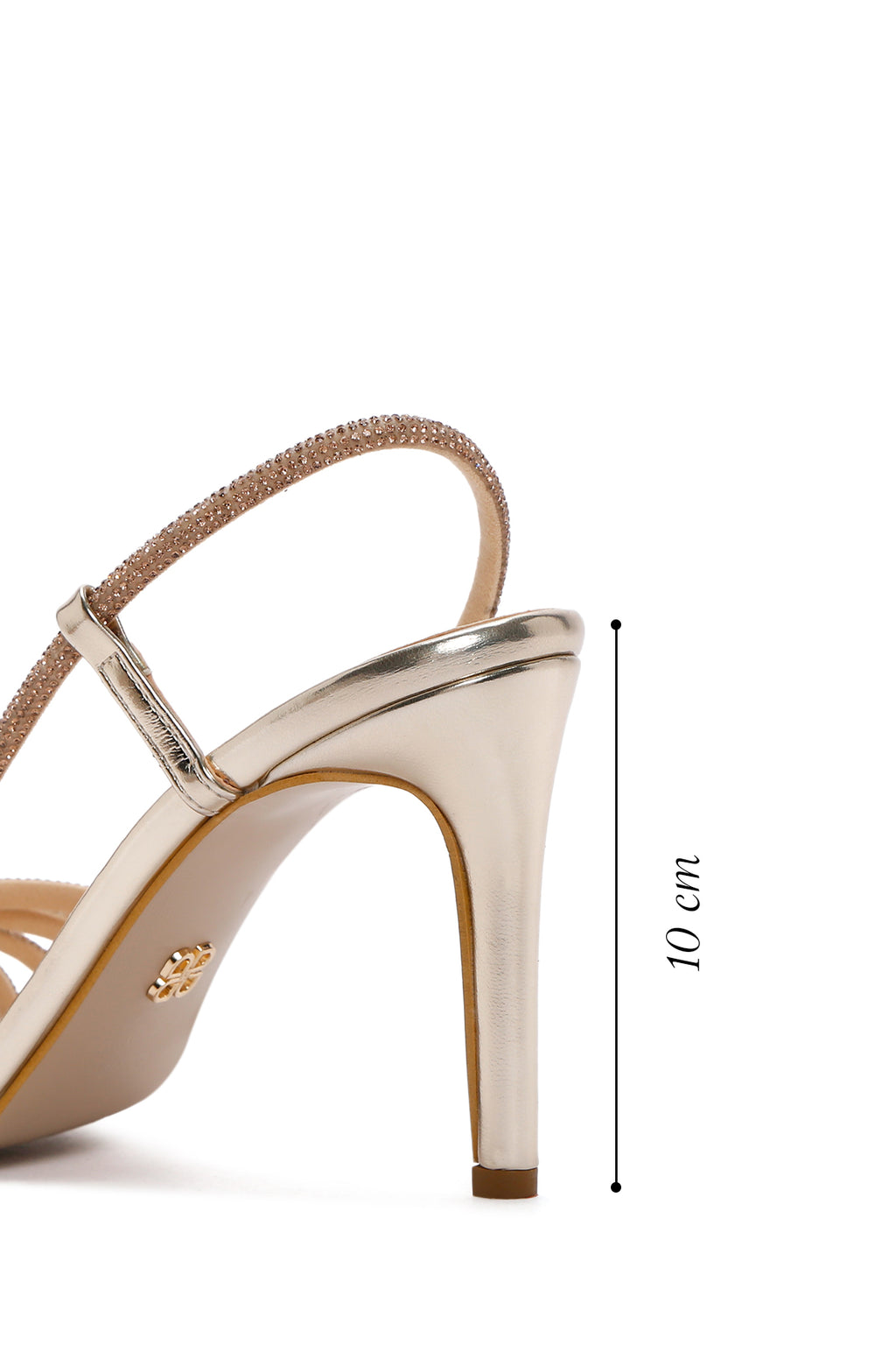 Kadın Altın Taşlı İnce Topuklu Sandalet