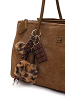 Woman Camel Charm Suede Shoulder Bag | Derimod