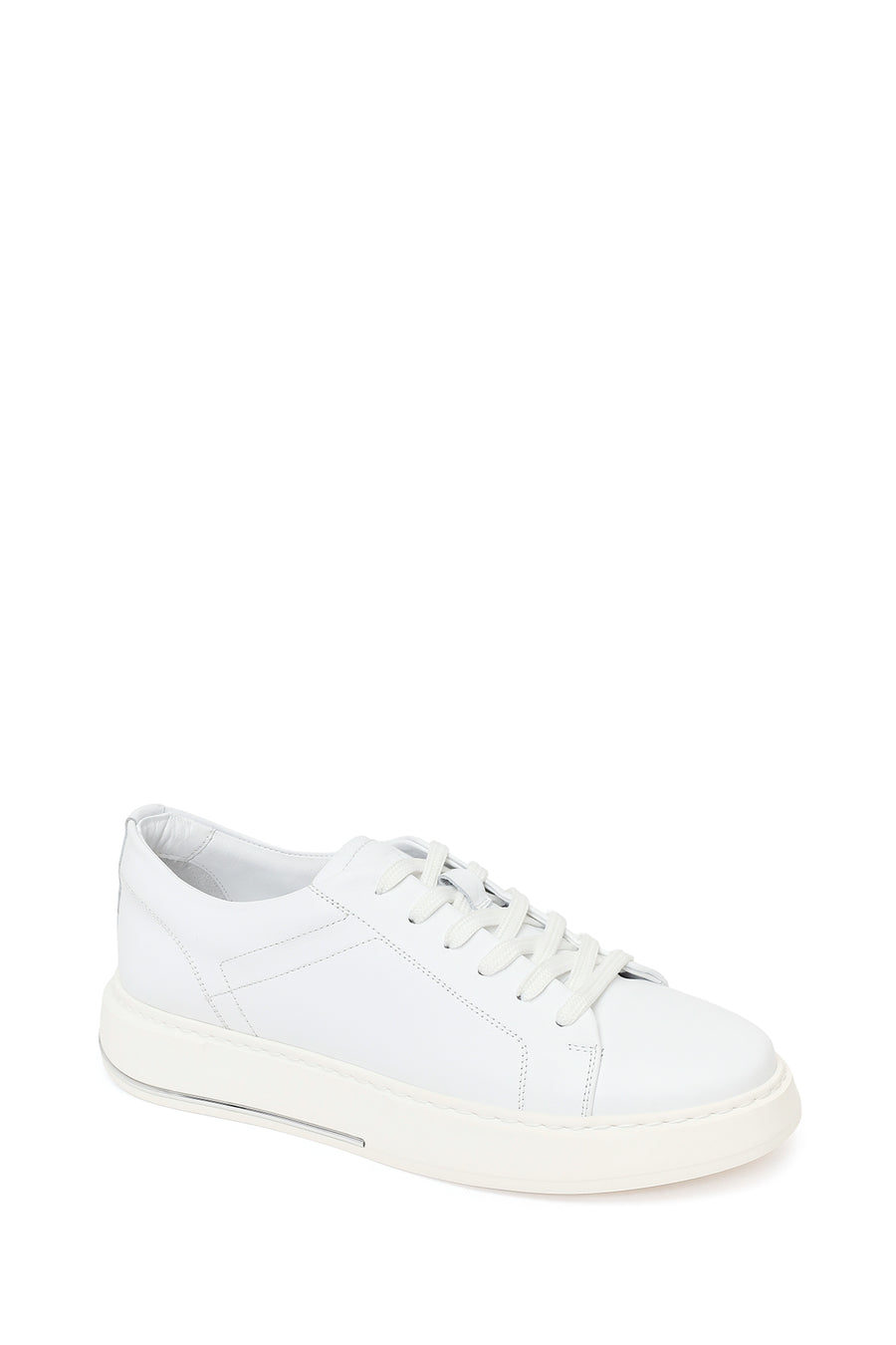 Male White Lace-Up Leather Sneaker