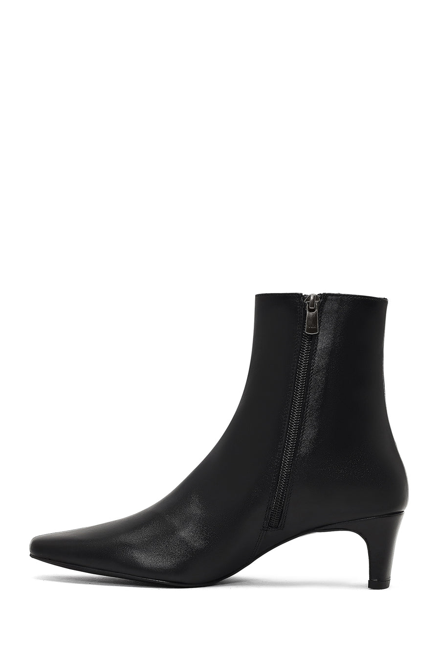 Woman Black Zip Closure Thick-Heeled Leather Boots
