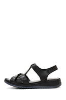 Women's Black Strappy Leather Comfort Sandals | Derimod