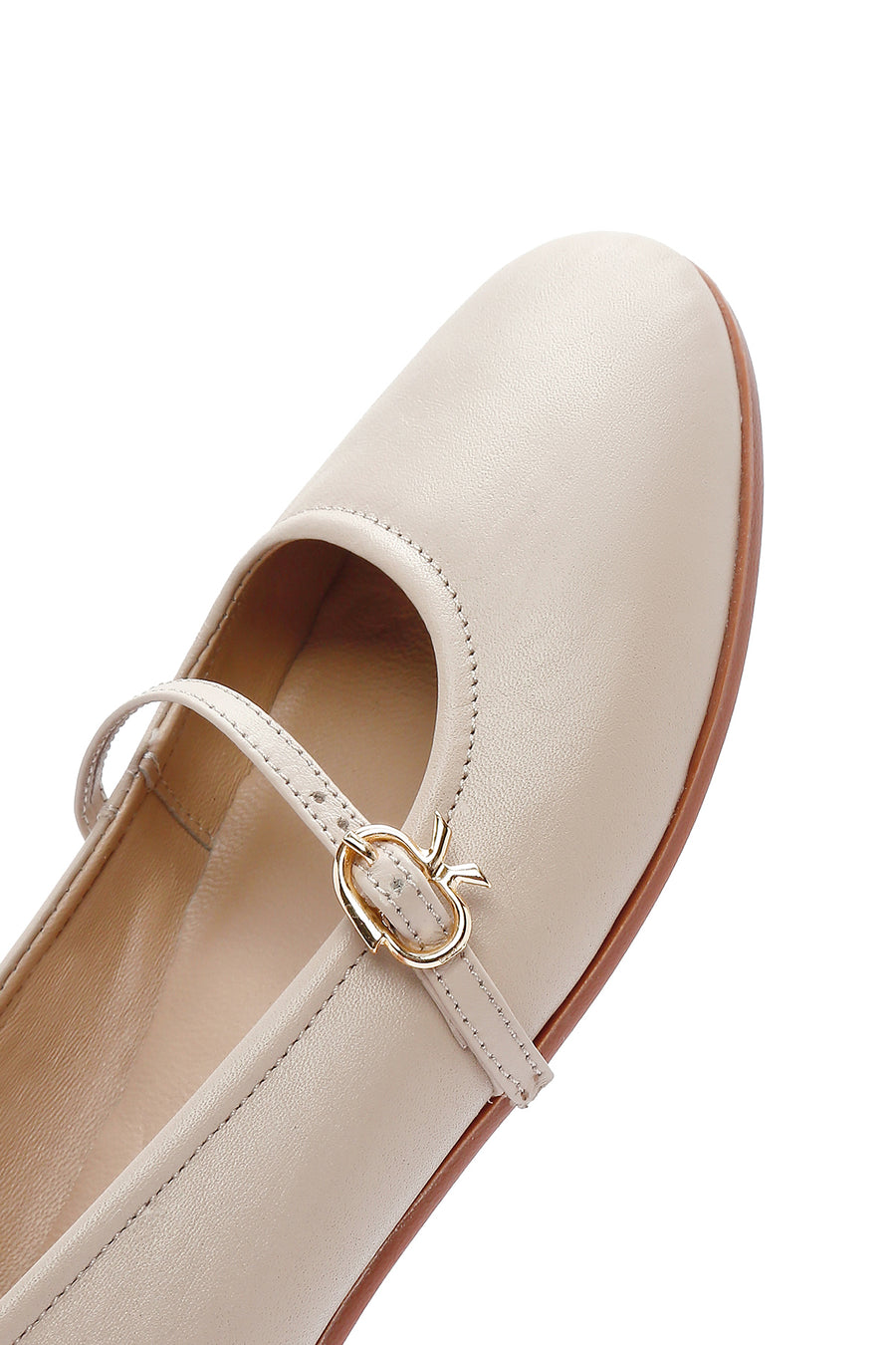 Women's Beige Strap Leather Ballerinas