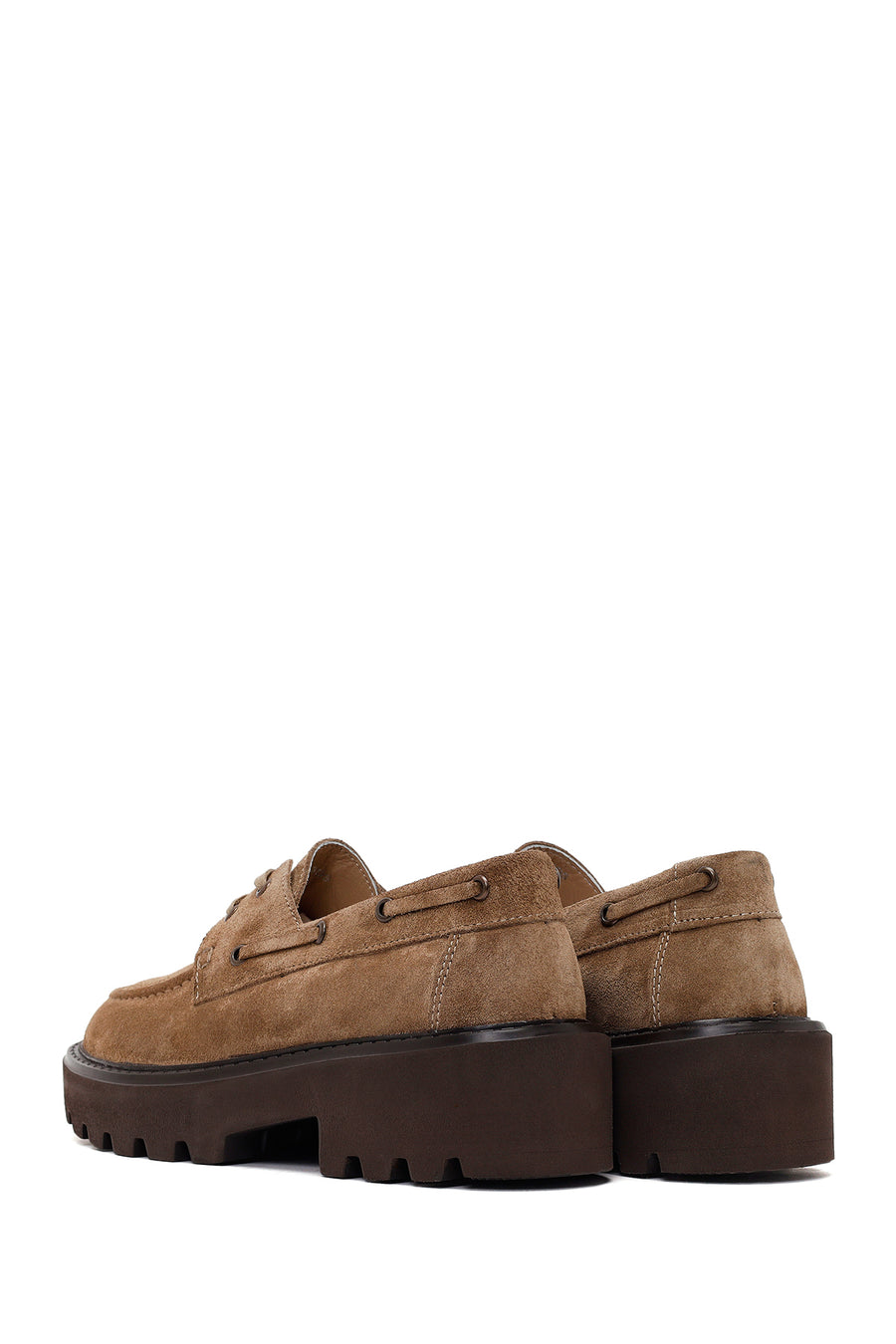 Woman Tan Lace-up Thick-soled Suede Leather Casual Shoes
