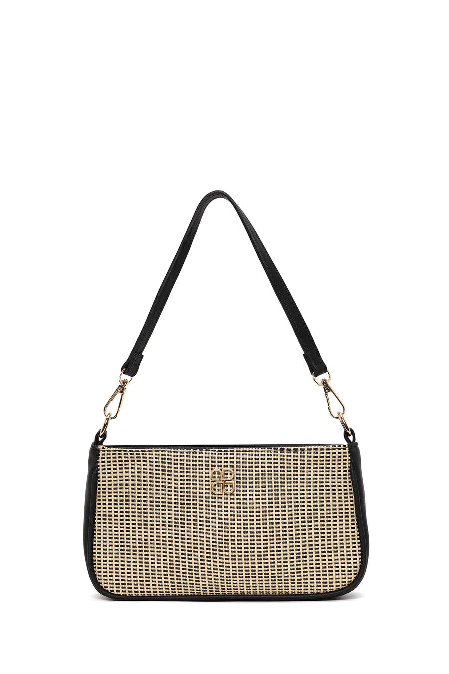 Women's Black Long Strap Straw Shoulder Bag