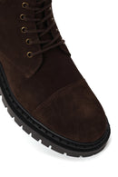 Male Brown Zip Closure Thick-Soled Suede Combat Boots | Derimod