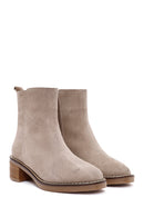 Women's Mink Zippered Thick Heel Suede Leather Boots | Derimod