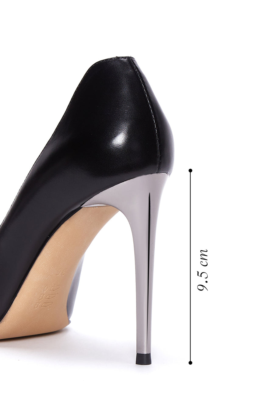 Kadın Siyah Deri Metal Topuklu Stiletto