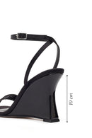Women's Black Ankle Buckle High Platform Satin Sandals | Derimod