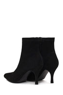 Woman Black Zip Closure Thin-Heeled Suede Boots | Derimod