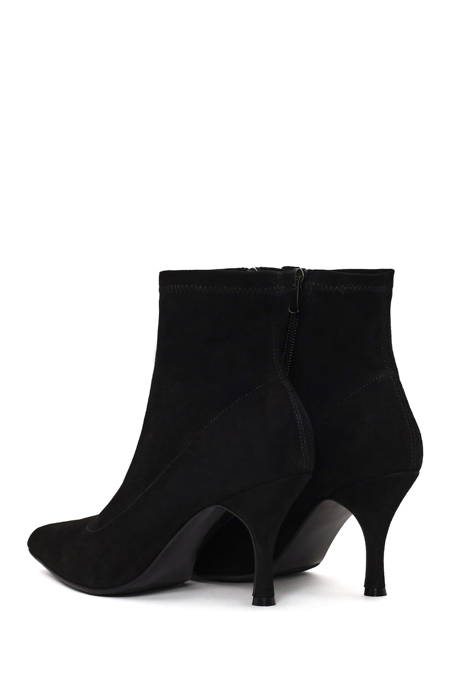Woman Black Zip Closure Thin-Heeled Suede Boots