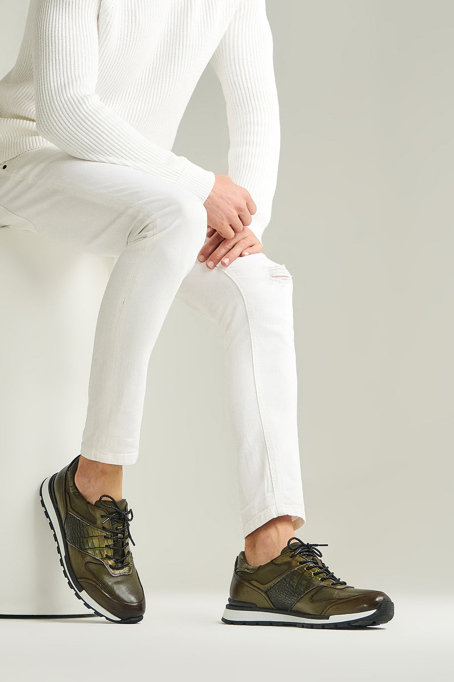 Crocodile Patterned Men's Leather Sneaker