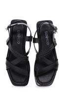 Women's Black Leather Sandals | Derimod