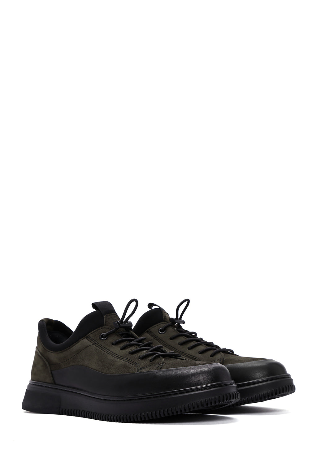 Erkek Haki Bağcıklı Nubuk Deri Casual Sneaker