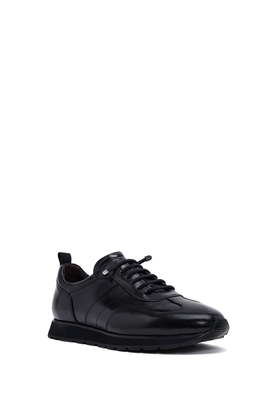 Erkek Siyah Bağcıklı Deri Casual Sneaker