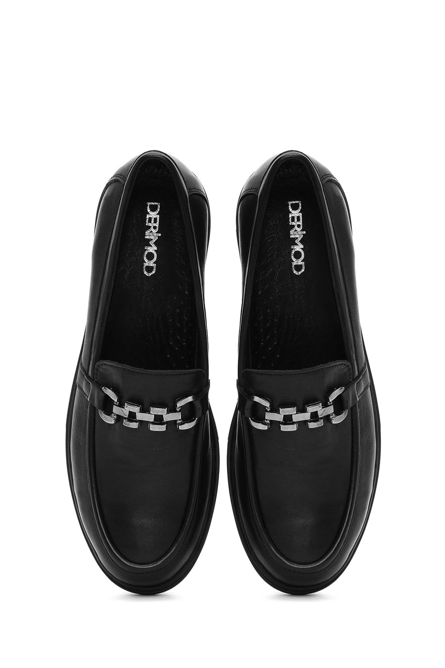 Kadın Siyah Tokalı Deri Comfort Loafer