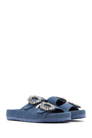 Women's Blue Stone Fabric Slippers | Derimod