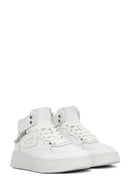 Alberto Guardiani Women's White Leather Thick Sole High Top Sneaker | Derimod