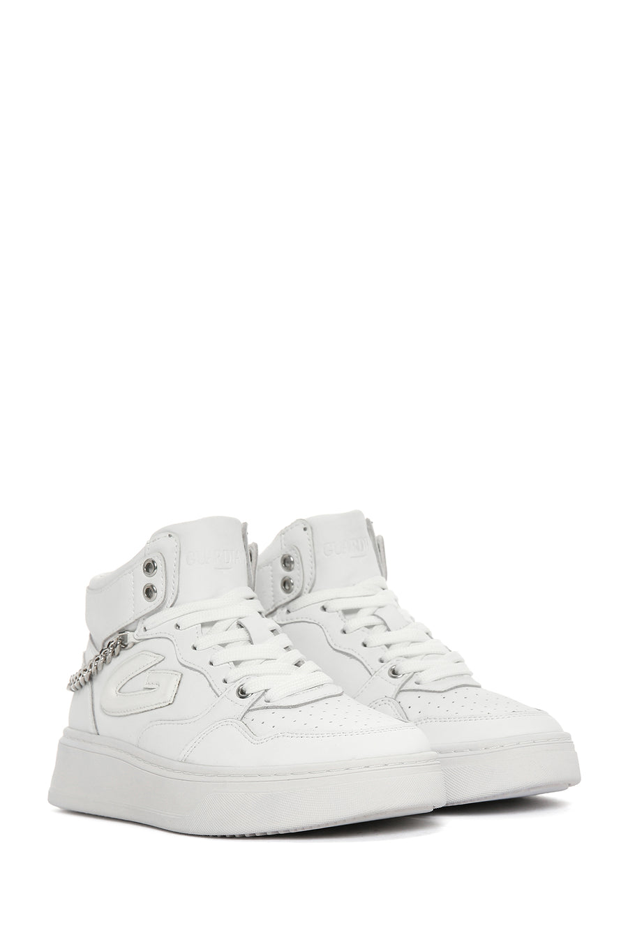 Alberto Guardiani Women's White Leather Thick Sole High Top Sneaker