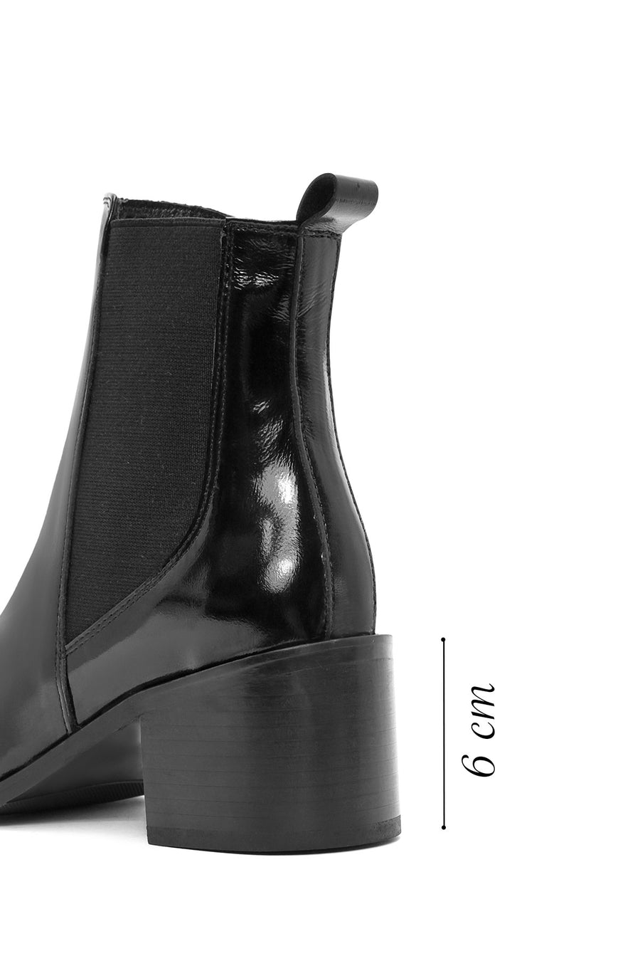 Woman Black Thick Heel Patent Leather Leather Chelsea Boots