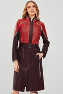 Carmen Women's Burgundy Leather Trench Coat | Derimod