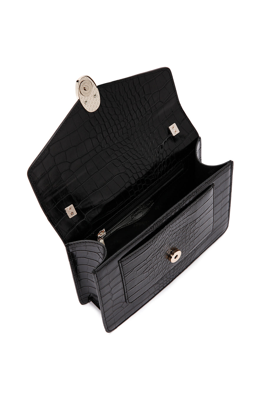 Women's Black Long Strap Crocodile Patterned Shoulder Bag