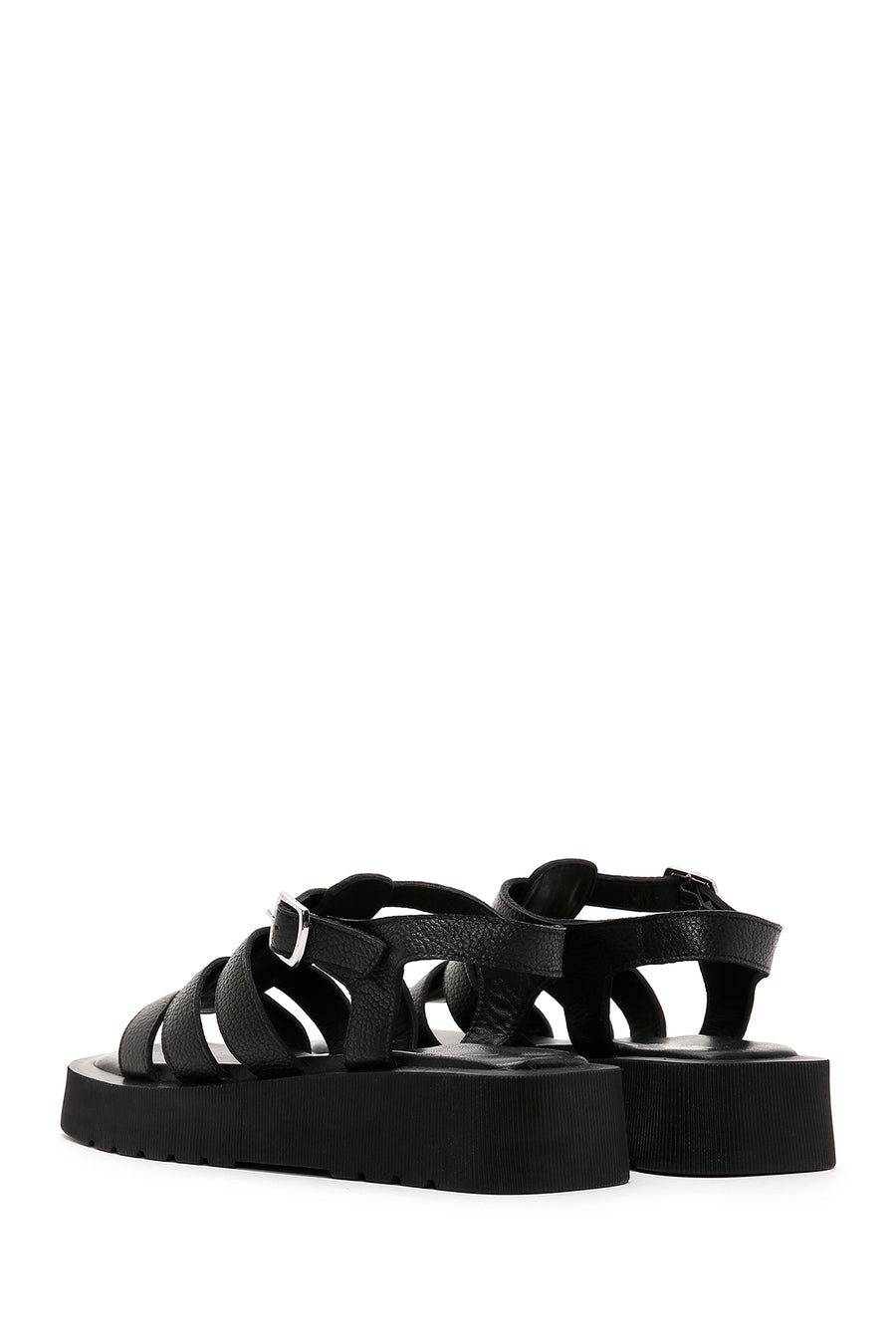 Women's Black Leather Thick Soled Sandals