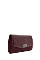 Women's Claret Red Chain Strap Patterned Clutch Bag | Derimod