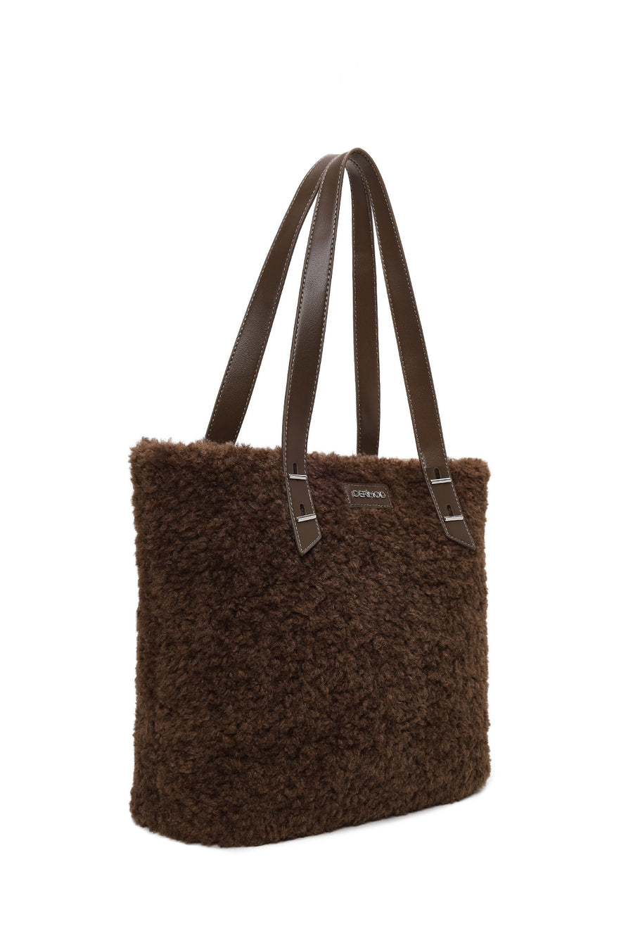 Woman Brown Plush Teddy Shoulder Bag