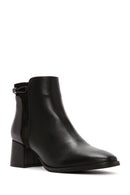 Women's Black Zipper Heeled Leather Boots | Derimod