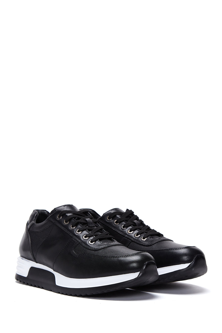 Men's Black Leather Thick Sole Sneaker