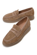 Woman Mink Wedge Heel Suede Comfort Loafer | Derimod