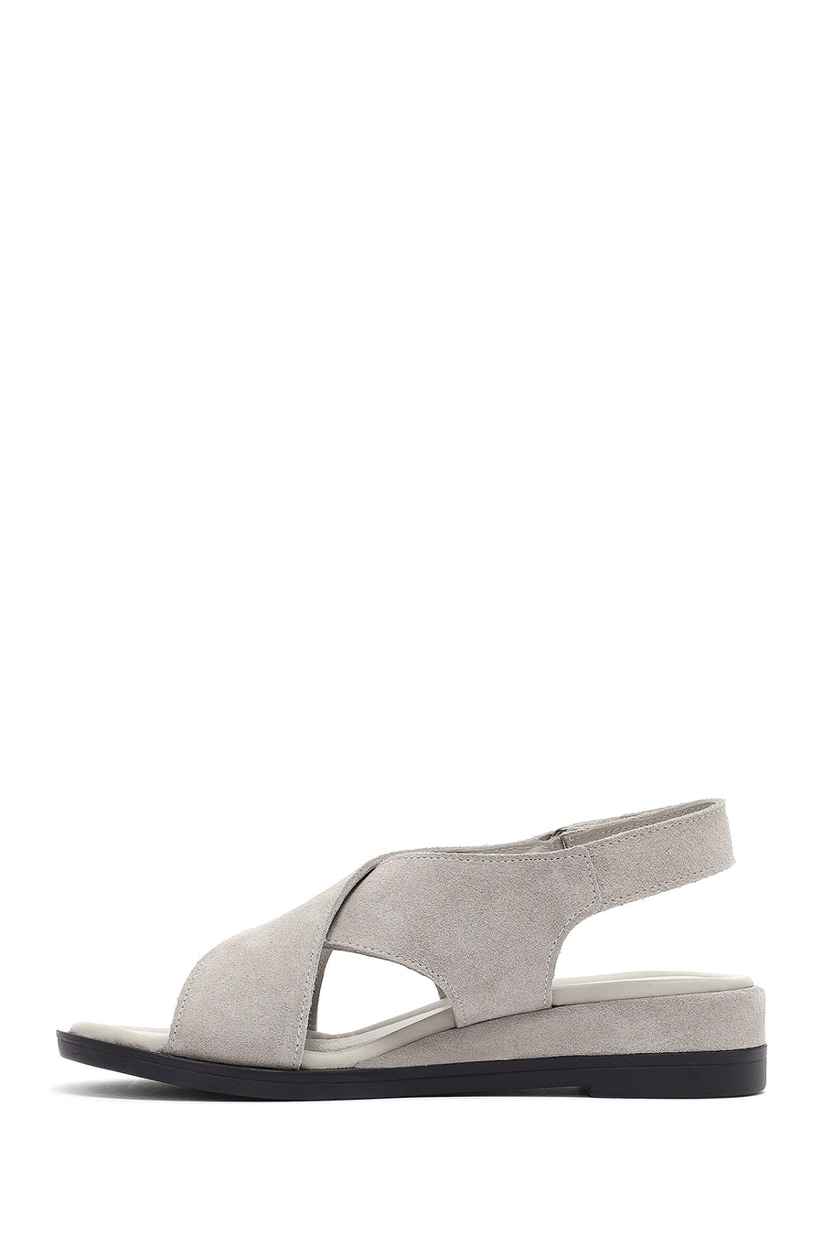 Women's Grey Ankle Strap Thick Sole Suede Leather Sandals