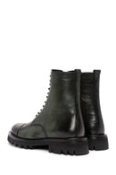 Men's Green Zippered Leather Casual Combat Boots | Derimod