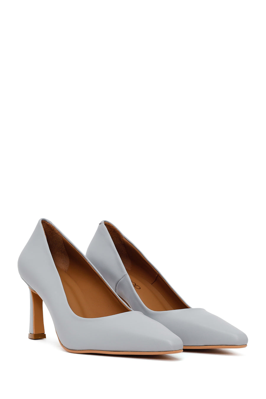 Woman Light Blue Thick-Heeled Leather Stiletto