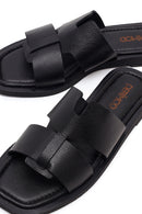 Women's Black Leather Slippers | Derimod