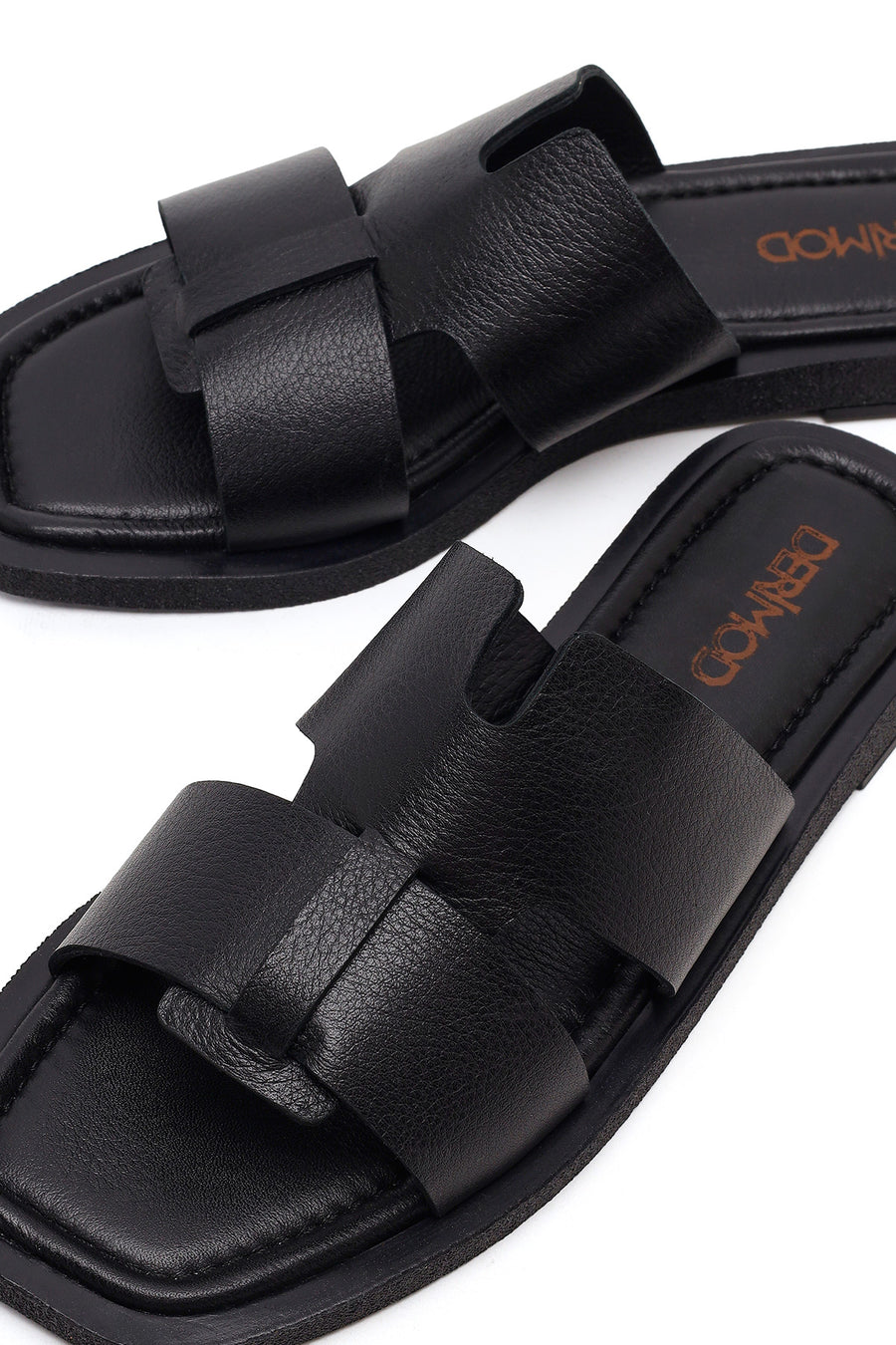 Women's Black Leather Slippers