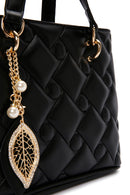 Women's Black Long Strap Quilted Handbag with Accessory Detail | Derimod