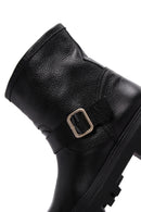 Women's Black Leather Buckle Boots | Derimod